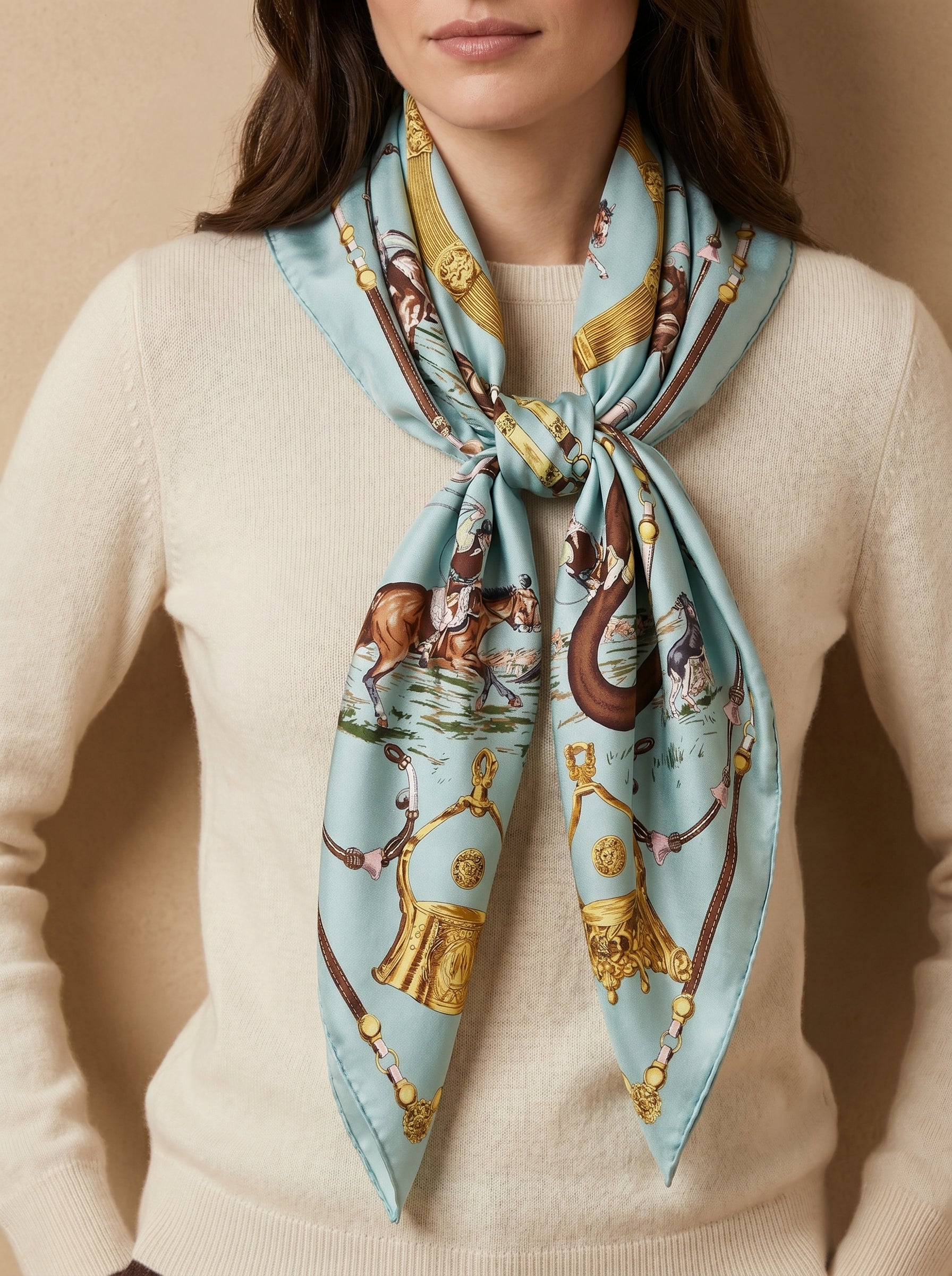 35.4in Mint green vintage style print 100% mulberry Silk scarf accessories
