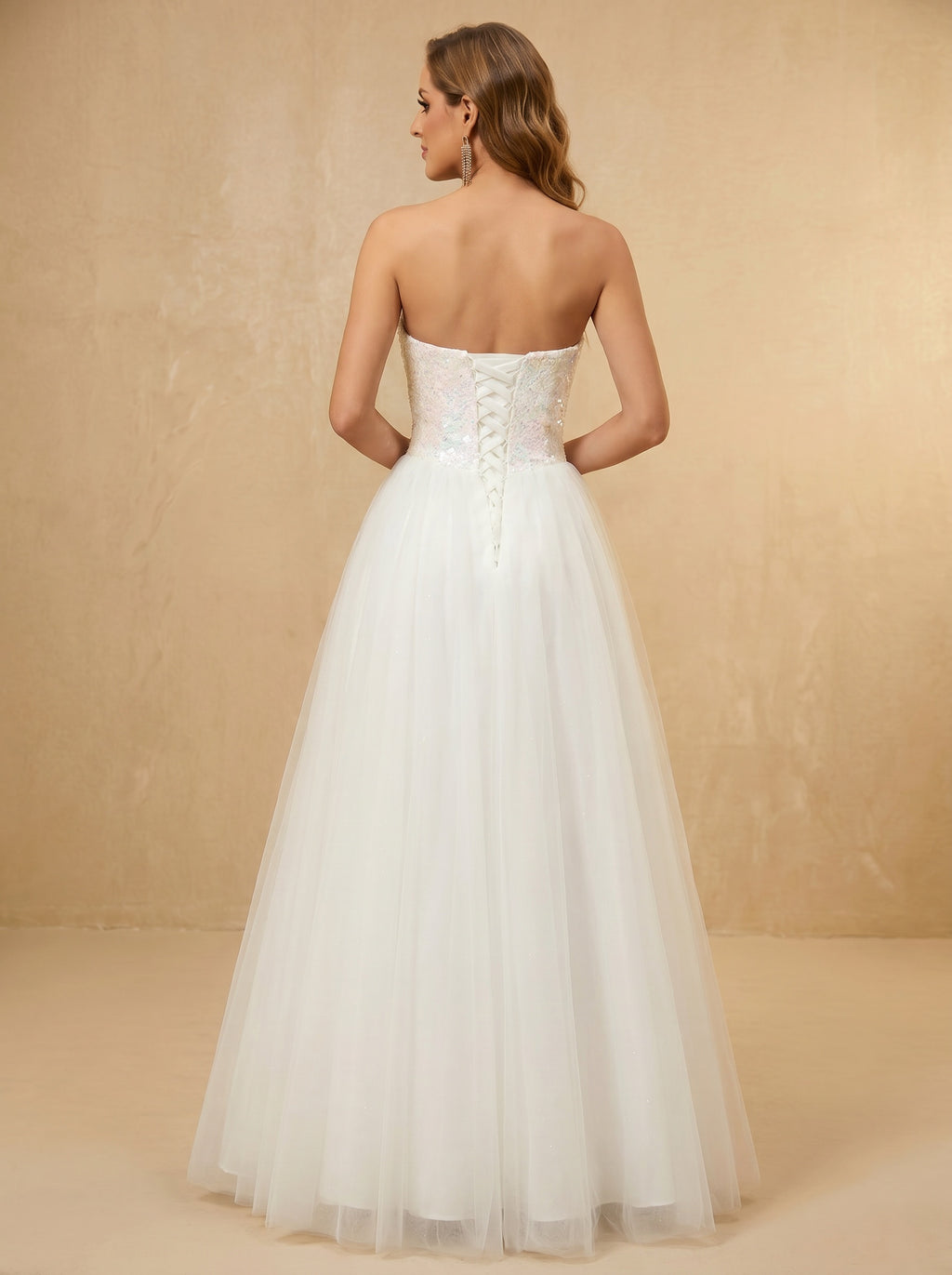 Gradient pink glitter strapless wedding dress