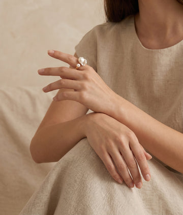 Open Natural Pearl engagement ring, wedding jewelry for bride/bridesmaid