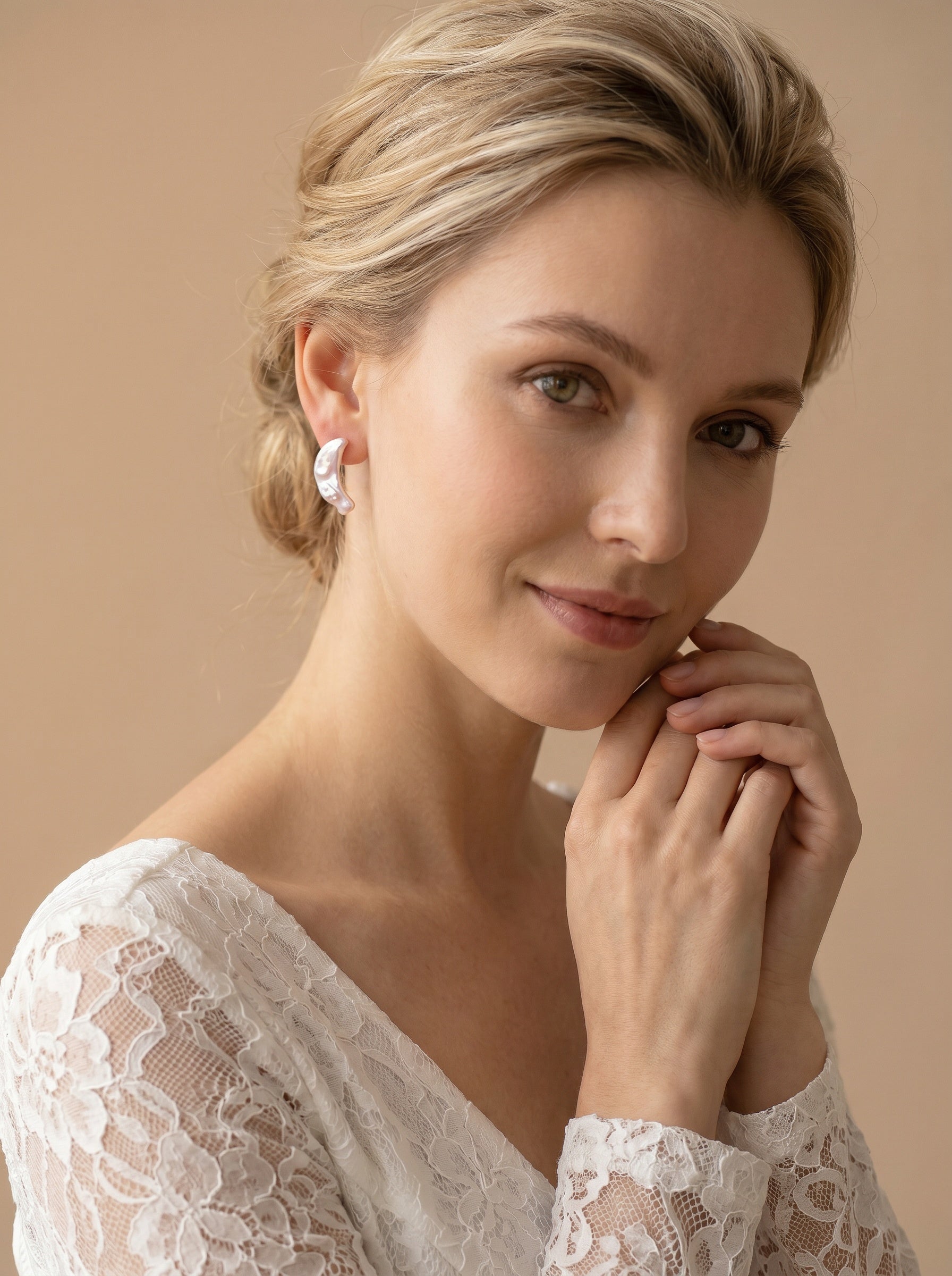 Iridescent Moon Natural Baroque Pearl Earrings, wedding jewelry for bride/bridesmaid