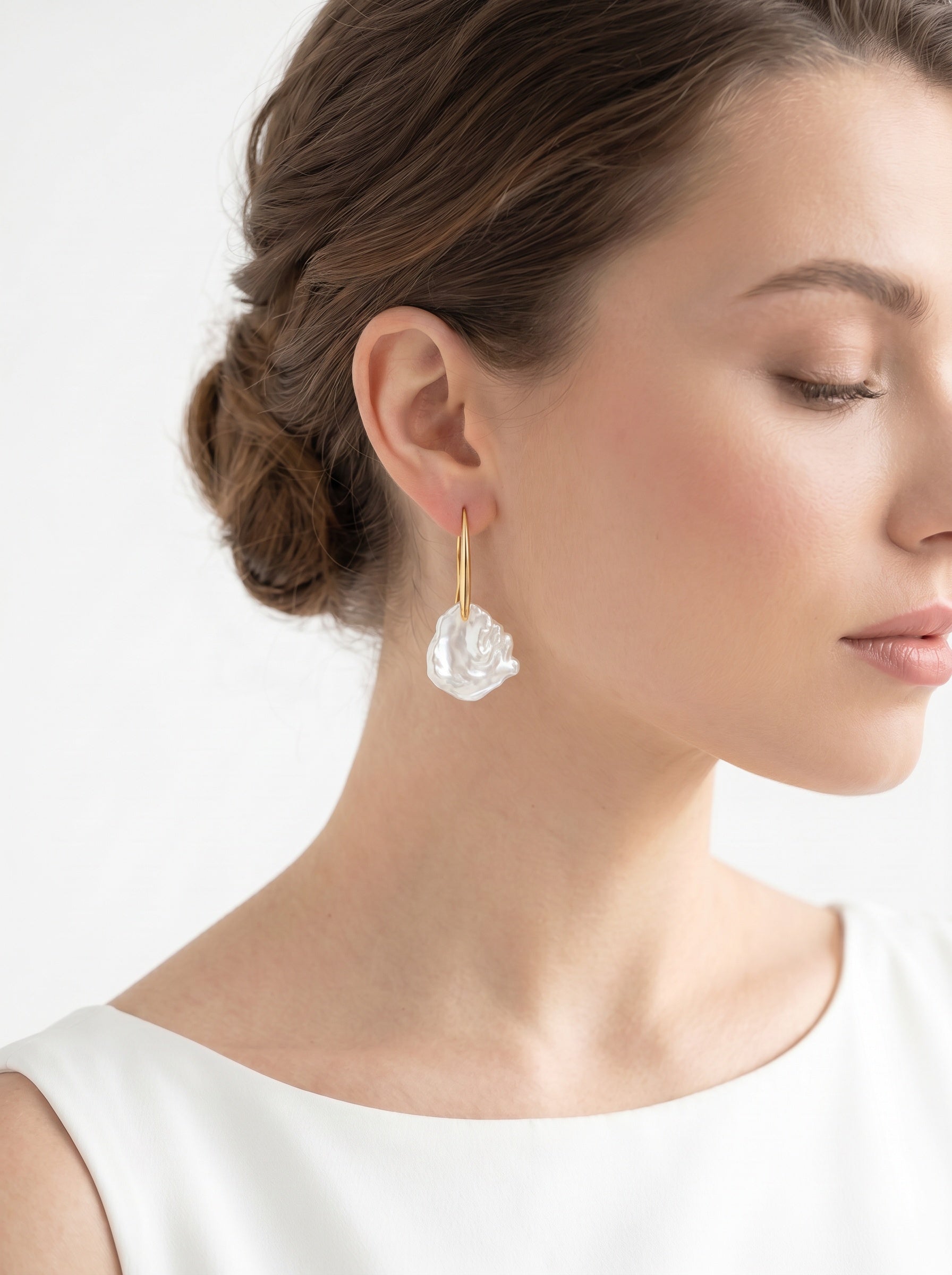 High footed petal natural Baroque pearl earrings, wedding jewelry for bride/bridesmaid