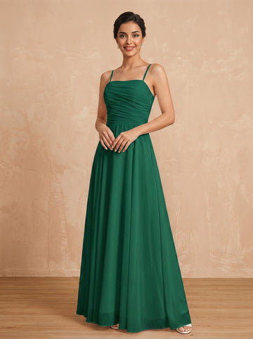 Lace up spaghetti strap ruched bust Chiffon bridesmaid dress