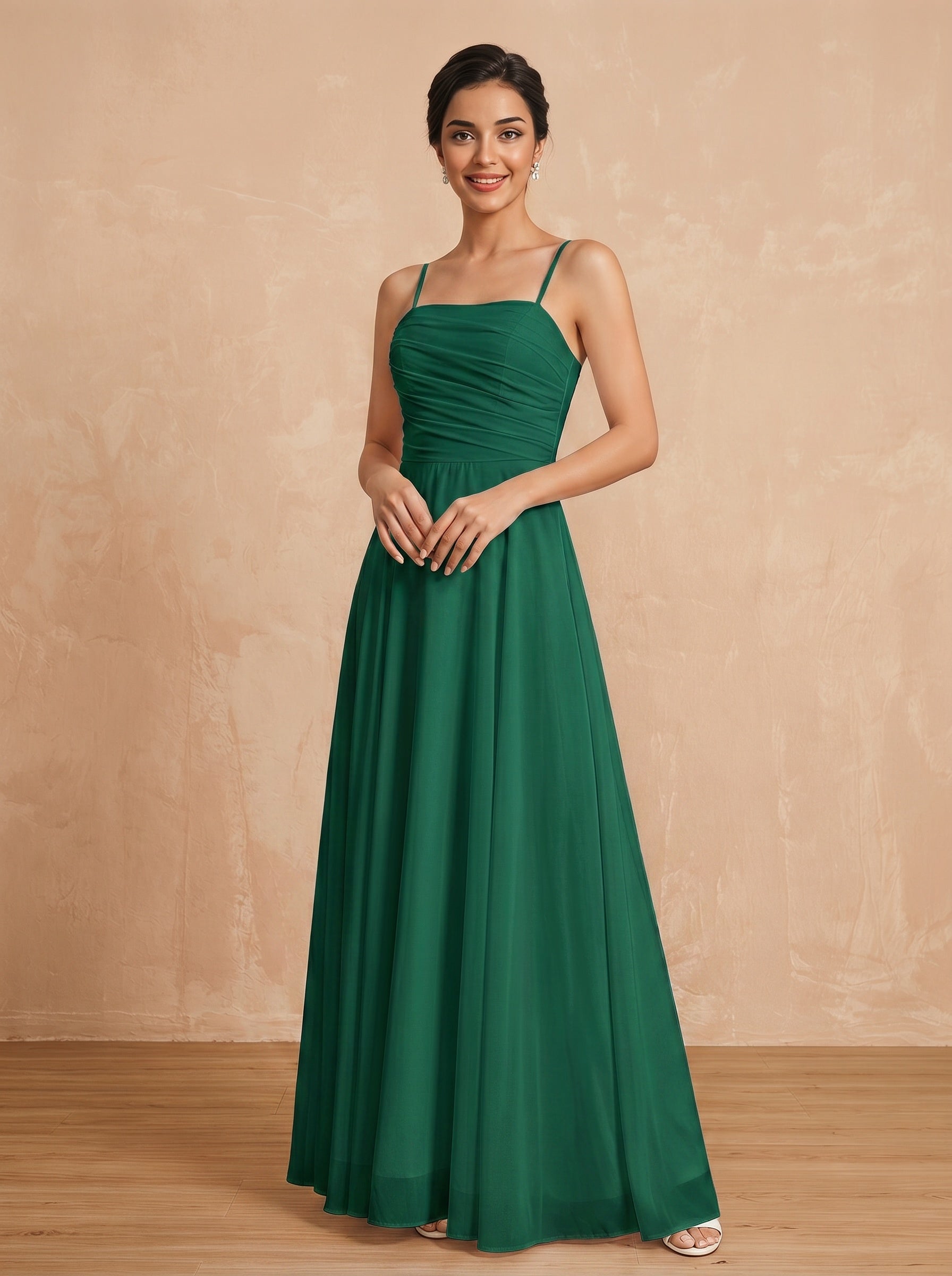 Lace up spaghetti strap ruched bust Chiffon bridesmaid dress