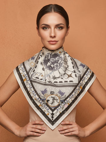 19.7in Vintage style print 100% mulberry Silk scarf accessories