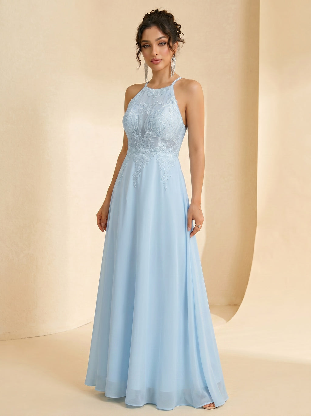 Handmade appliques backless prom dress