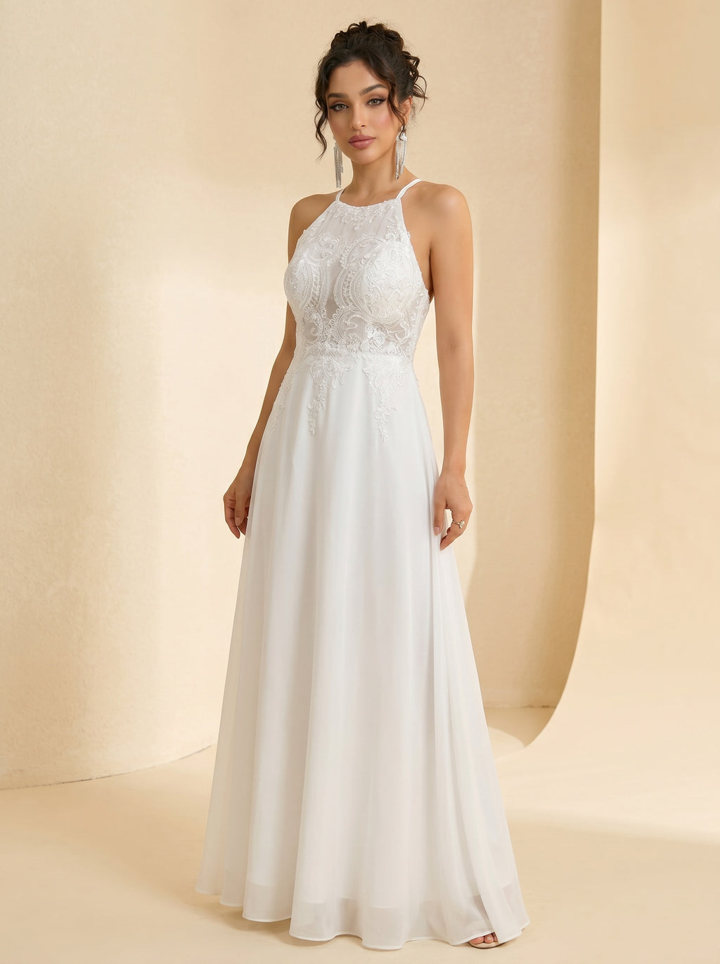 Handmade appliques backless prom dress