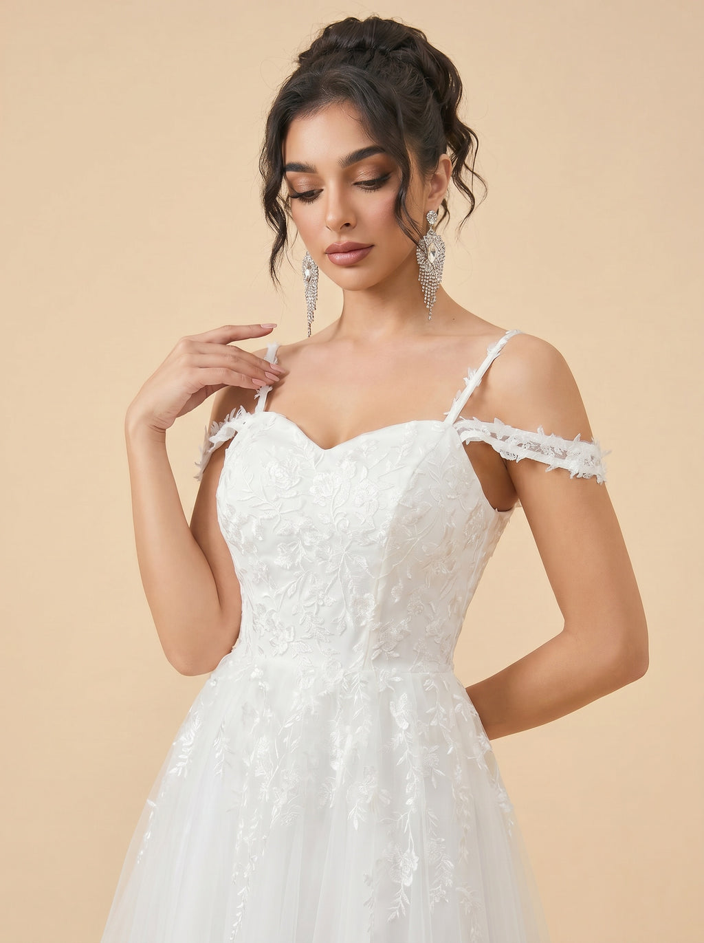 Off-the-shoulder/spaghetti strap midi Wedding Dresses,Tulle prom Dress