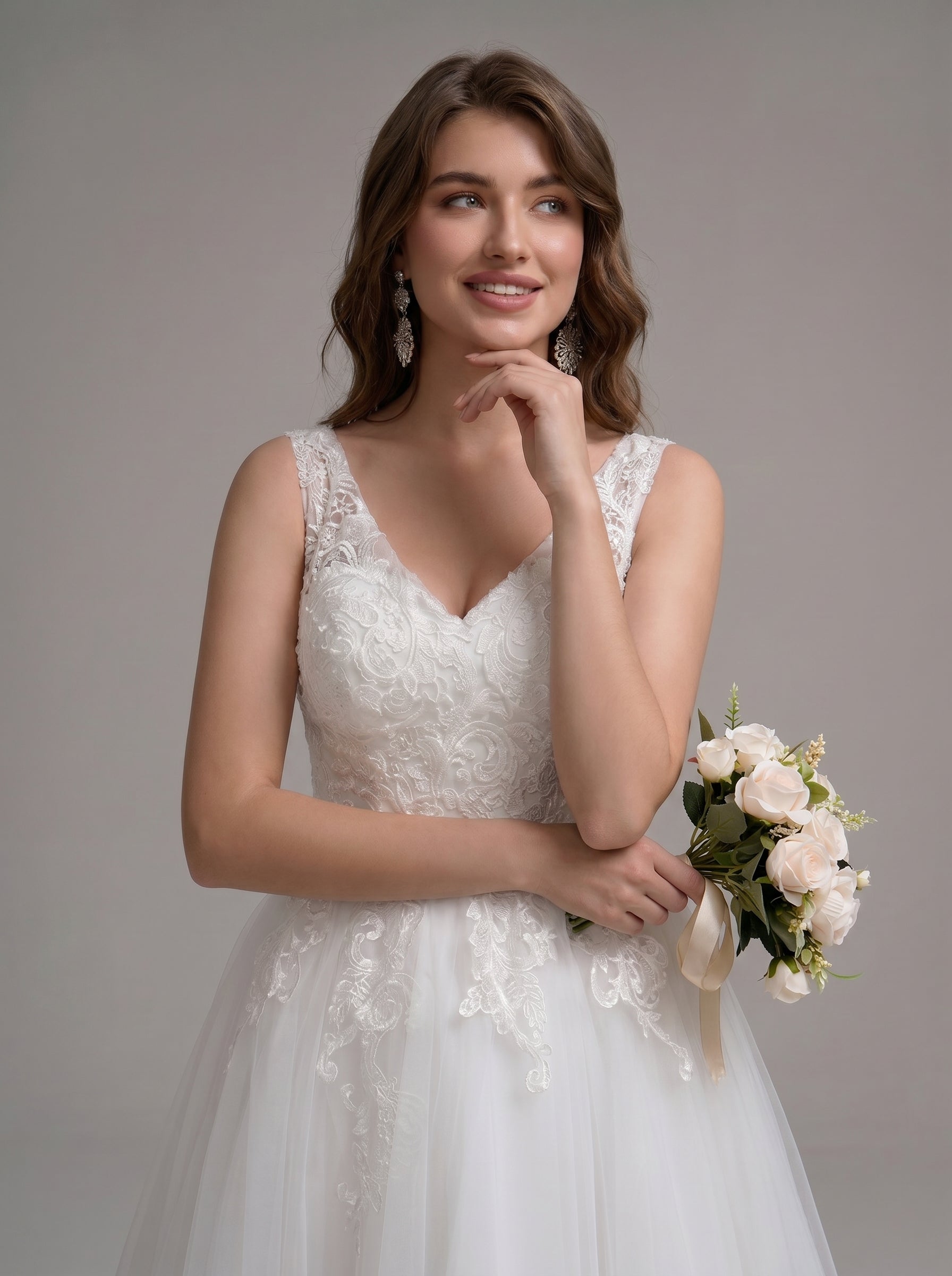 Lace backless trailing wedding dress