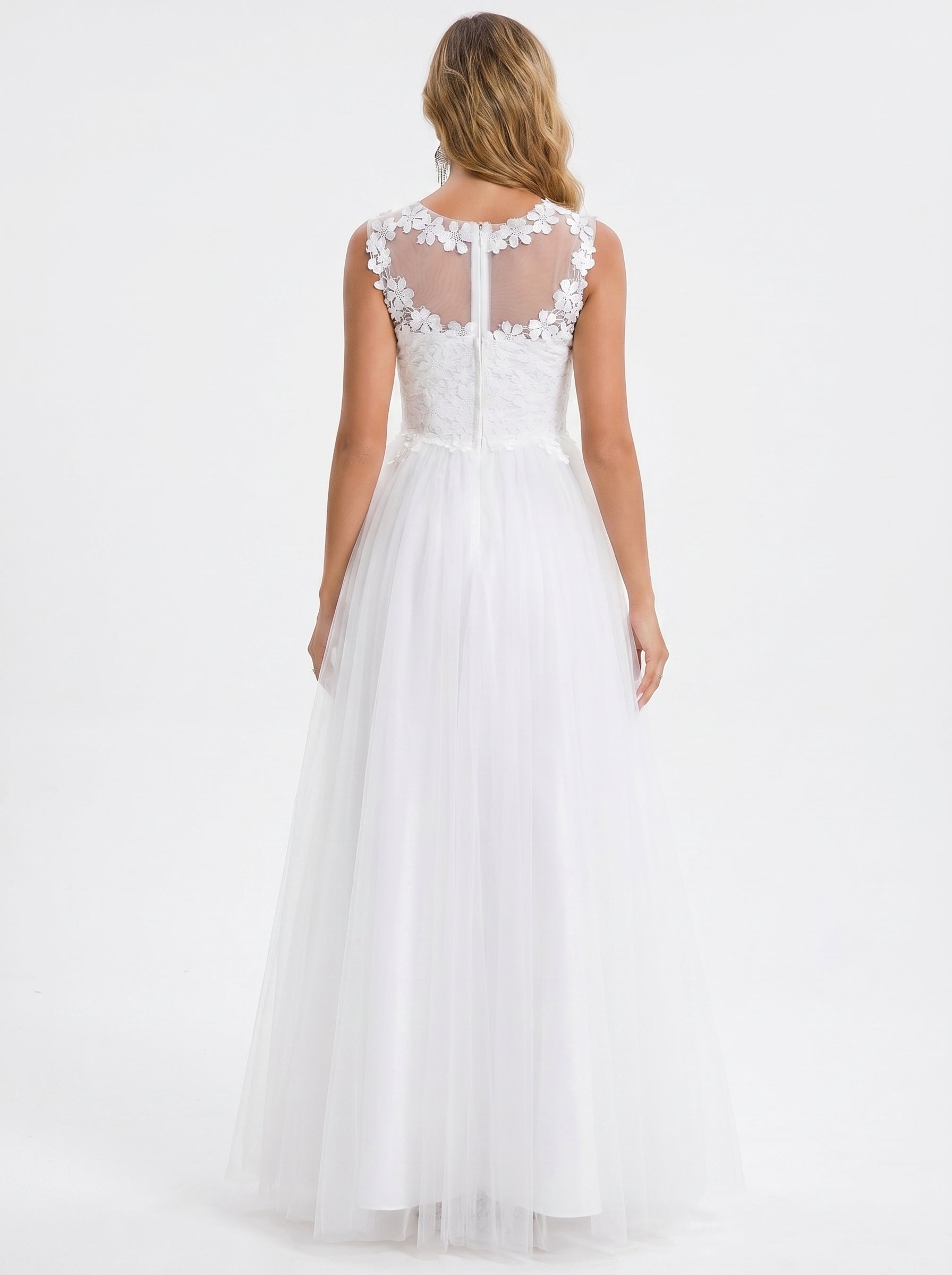 Handmade appliques floor-length Wedding dresses sleeveless