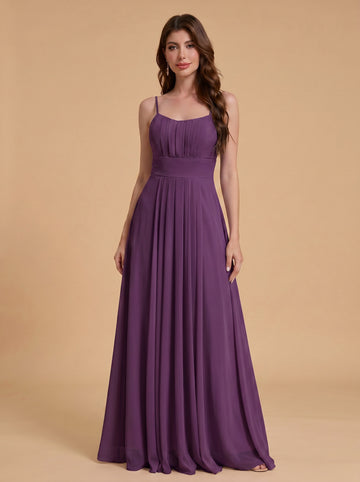 Spaghetti strap ruched bust Chiffon bridesmaid dress