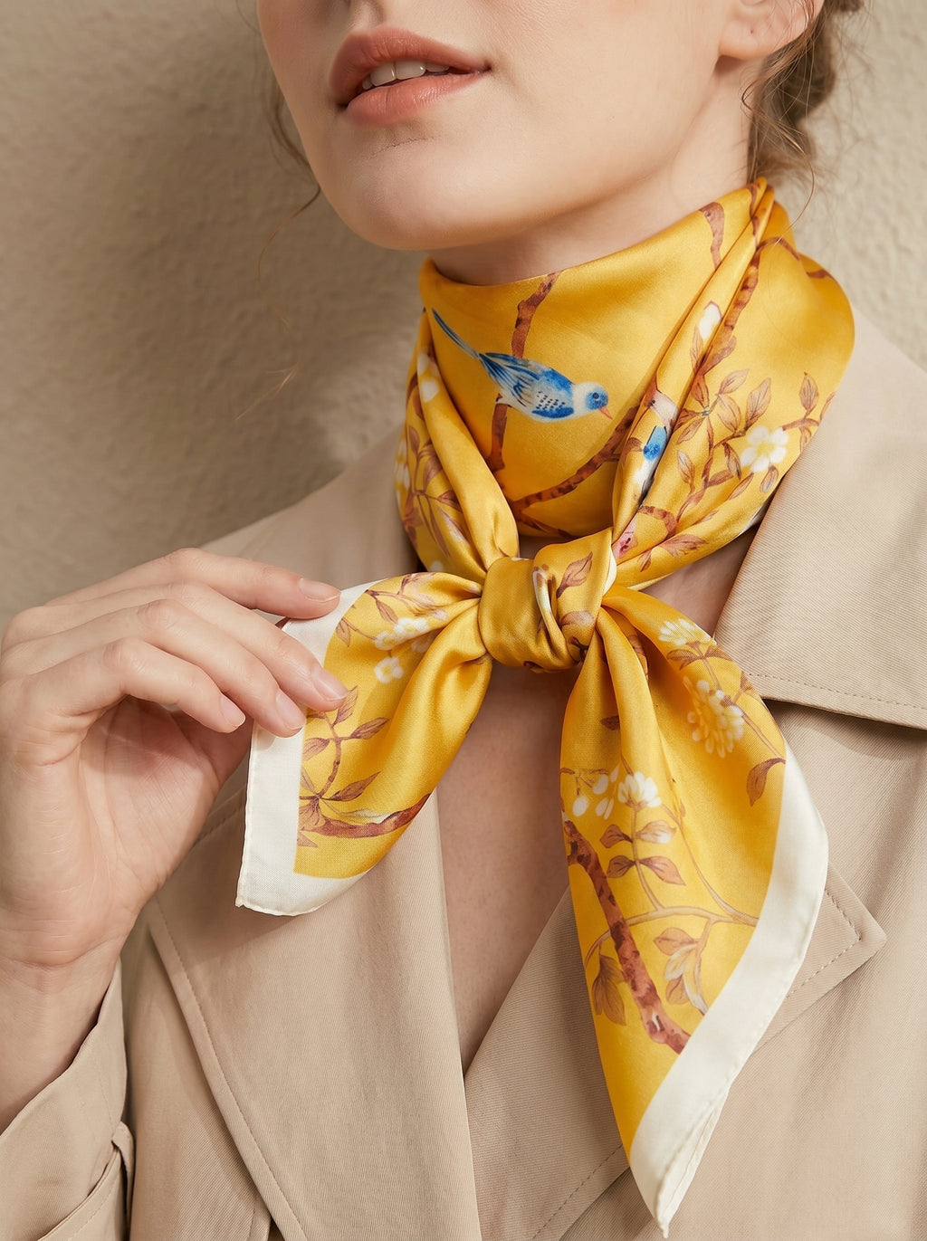 19.7in Birds and Branches print 100% mulberry Silk scarf accessories