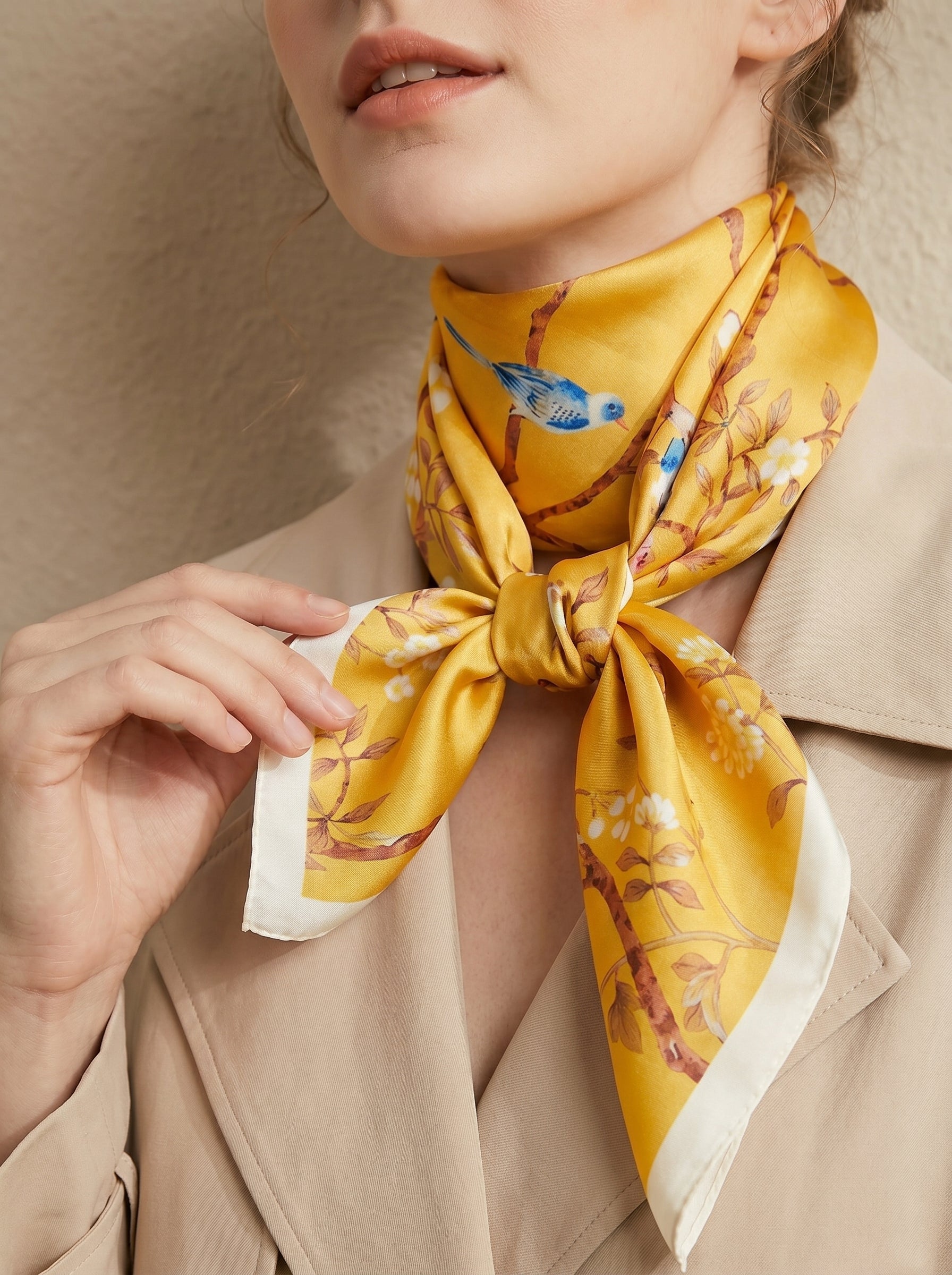 19.7in Birds and Branches print 100% mulberry Silk scarf accessories