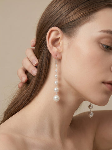 sterling silver chain pearl earrings, wedding jewelry for bride/bridesmaid