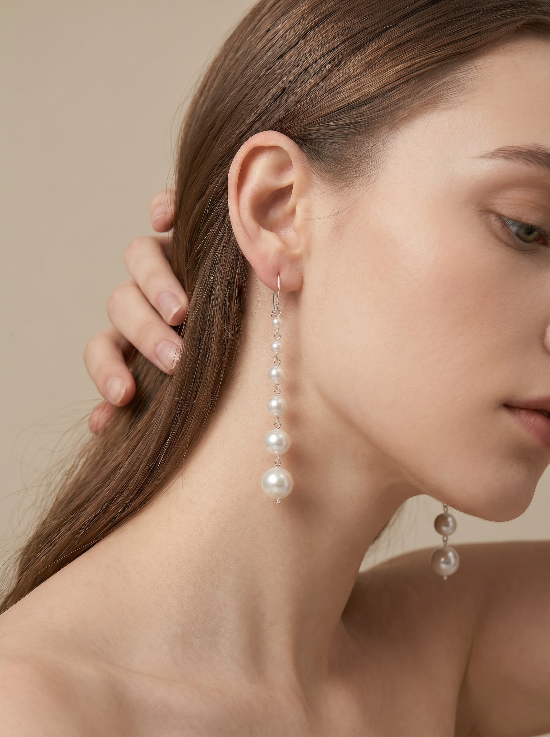 sterling silver chain pearl earrings, wedding jewelry for bride/bridesmaid