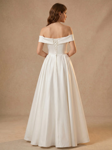 Off The Shoulder Satin Wedding Dresses with Pleated