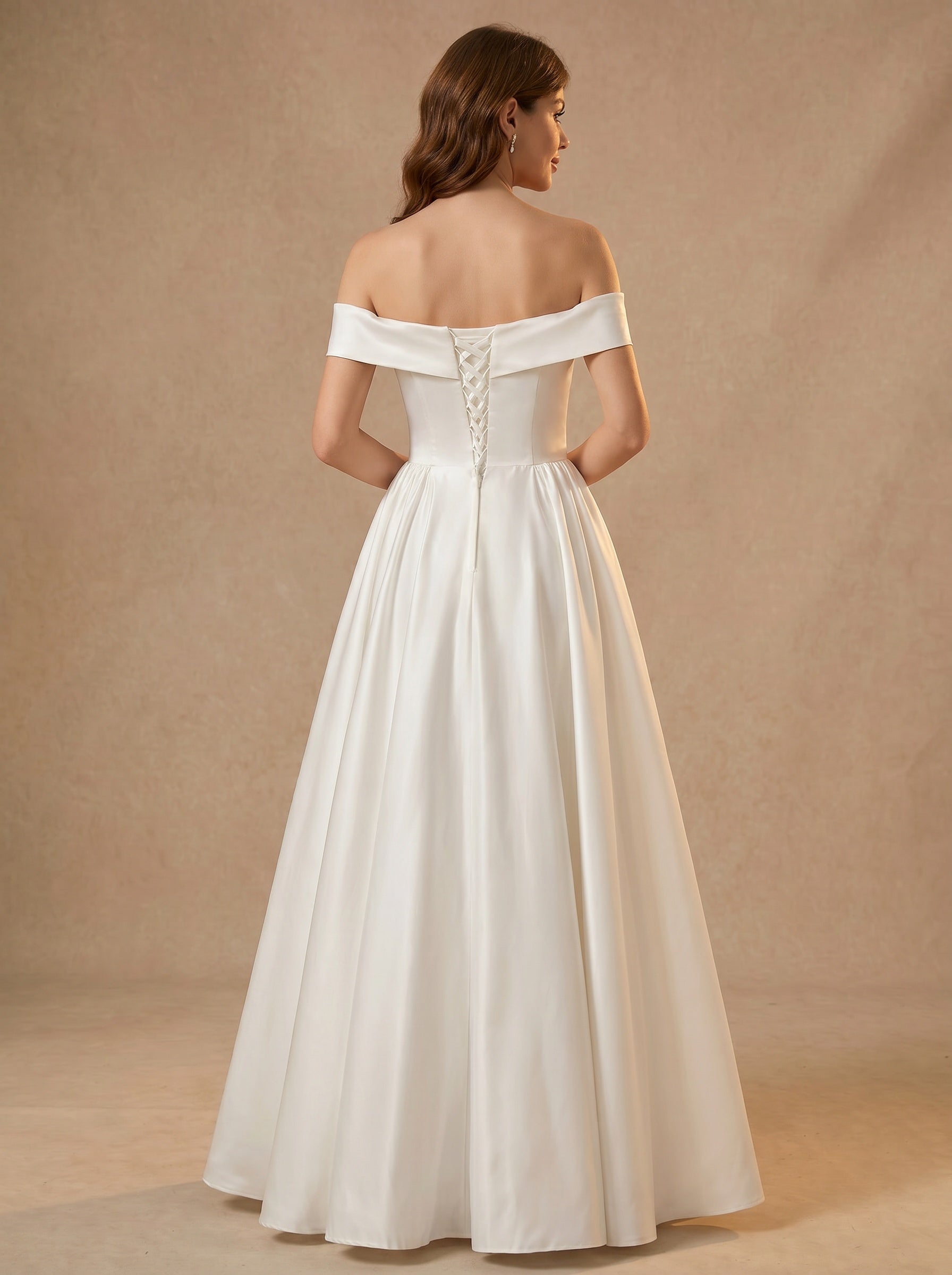 Off The Shoulder Satin Wedding Dresses with Pleated