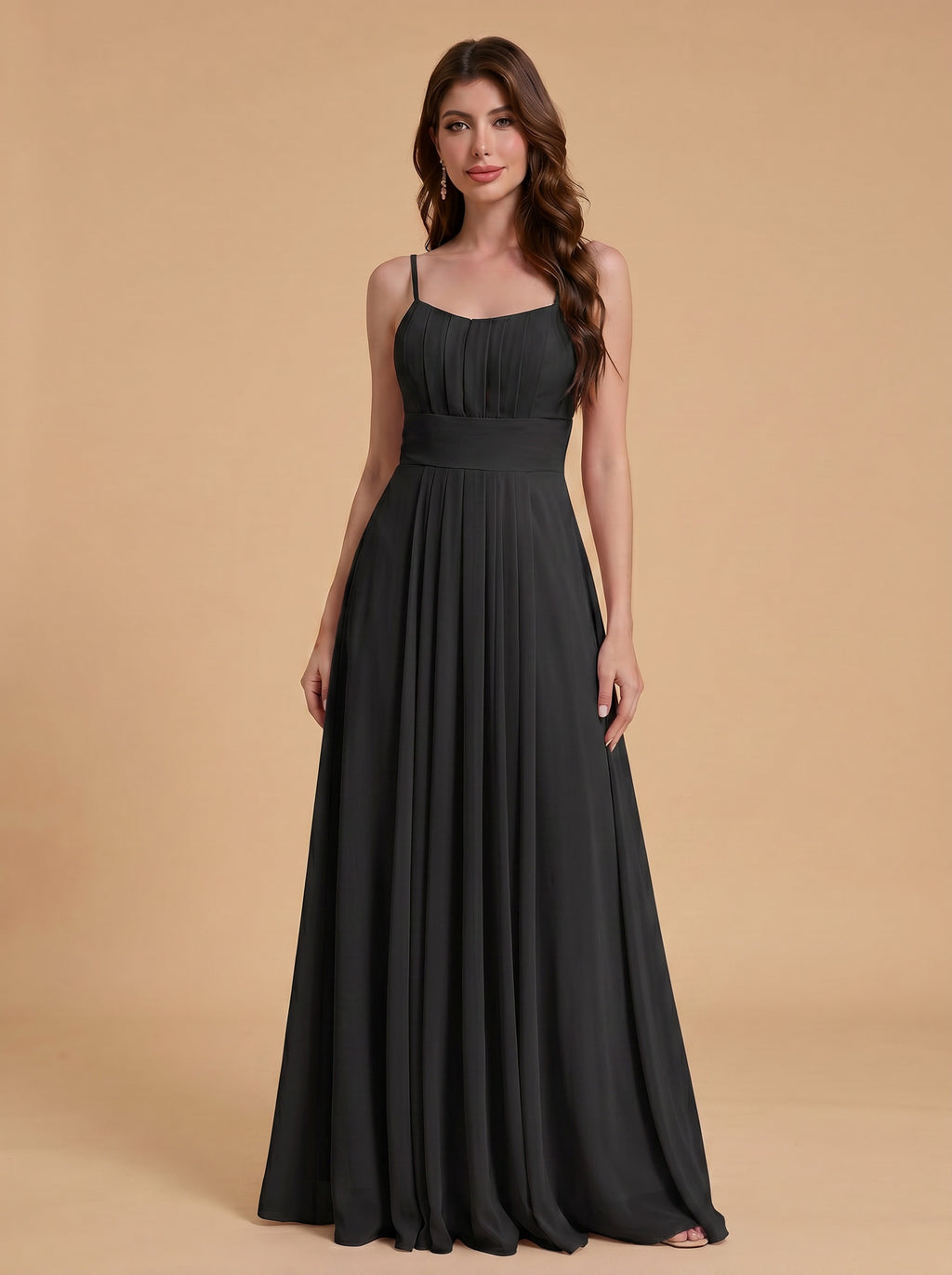 Spaghetti strap ruched bust Chiffon bridesmaid dress