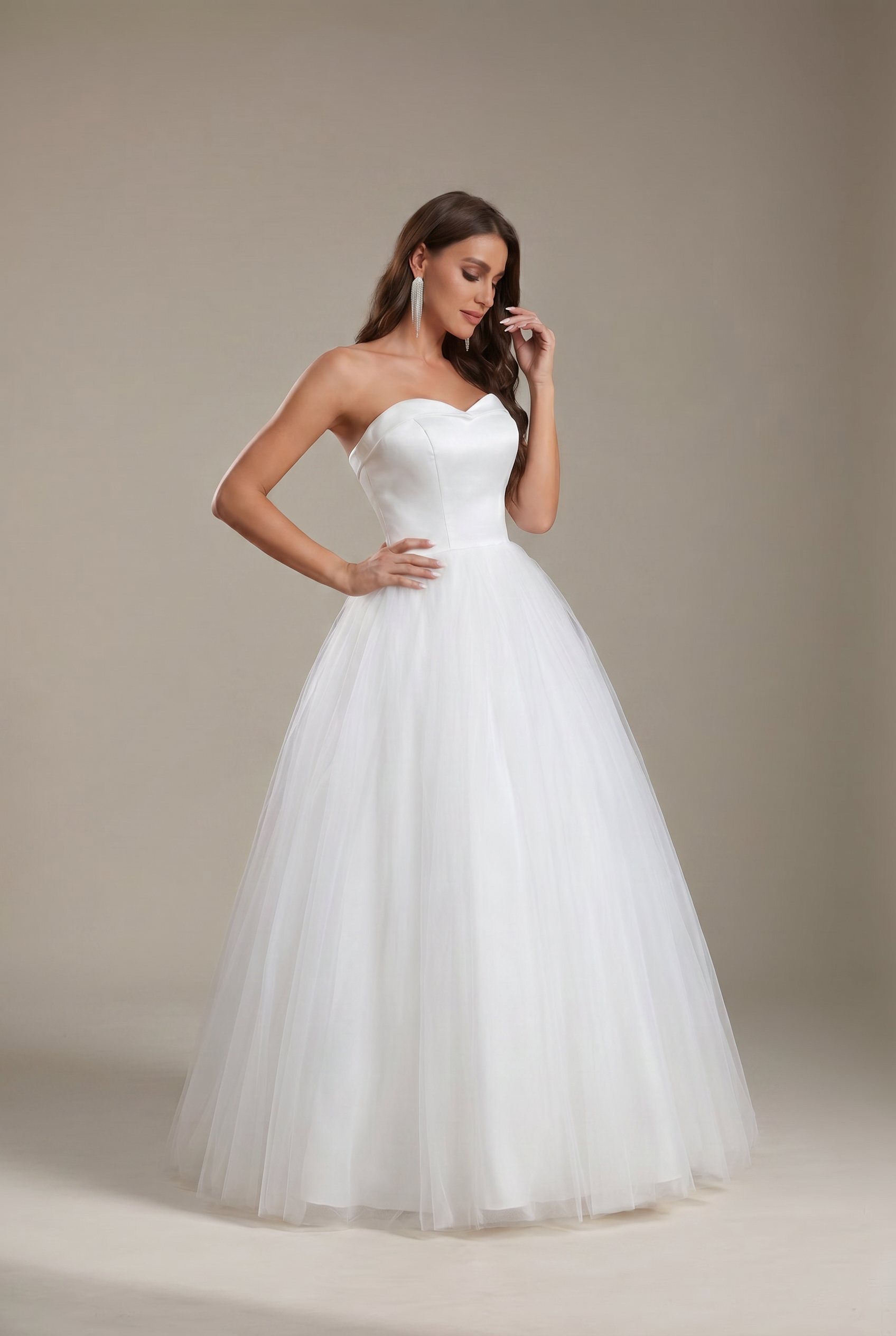Elegant Satin & Tulle long Wedding Dress