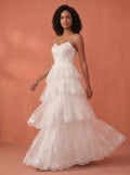 Lace & sequins appliques long wedding dress