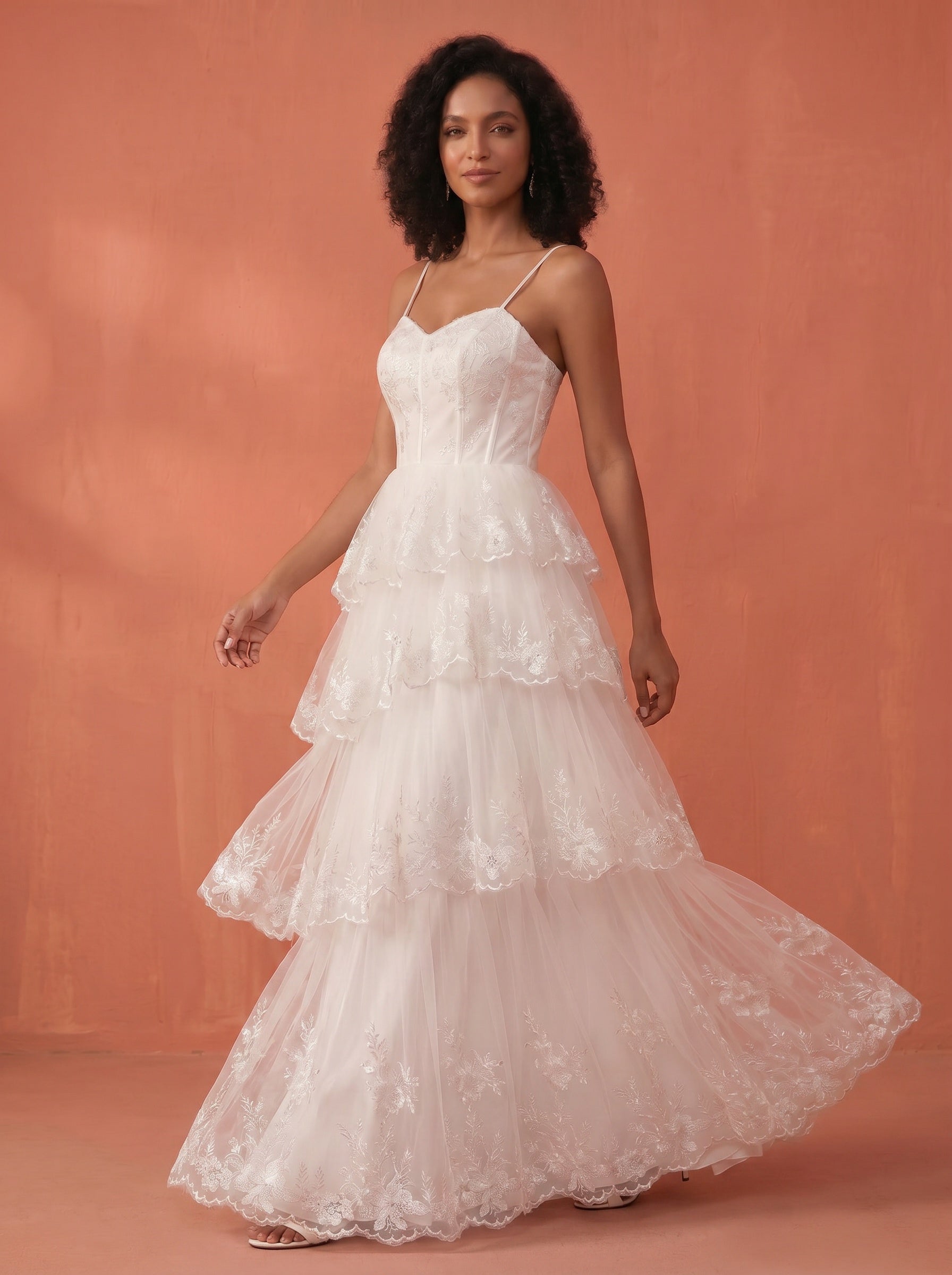 Lace & sequins appliques long wedding dress