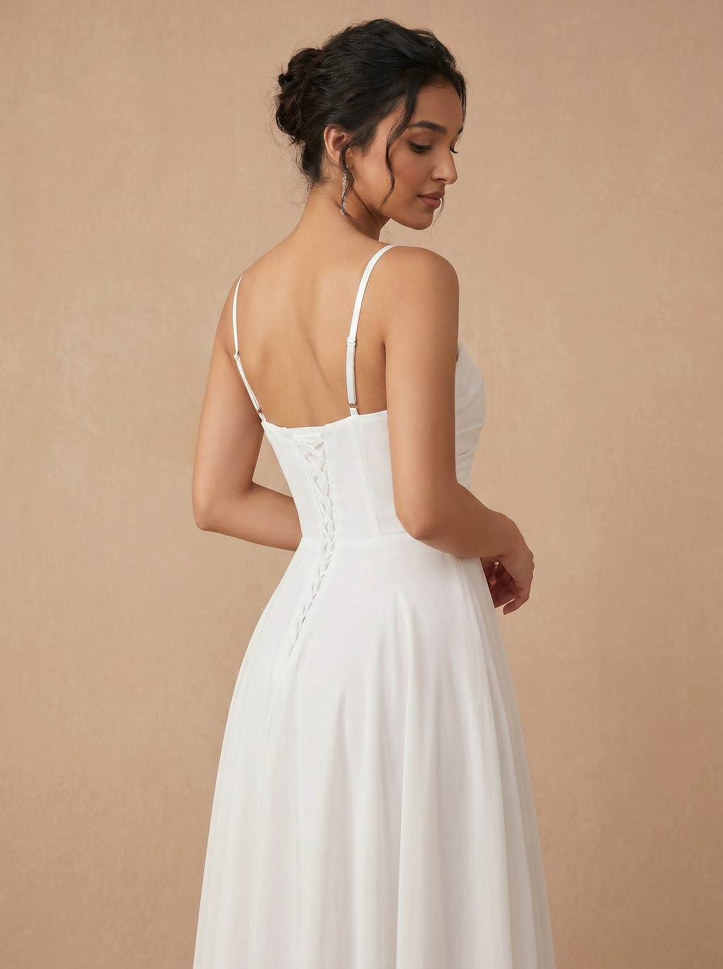 Lace up spaghetti strap ruched bust Chiffon bridesmaid dress