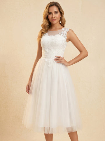 Handmade appliques midi Wedding dresses