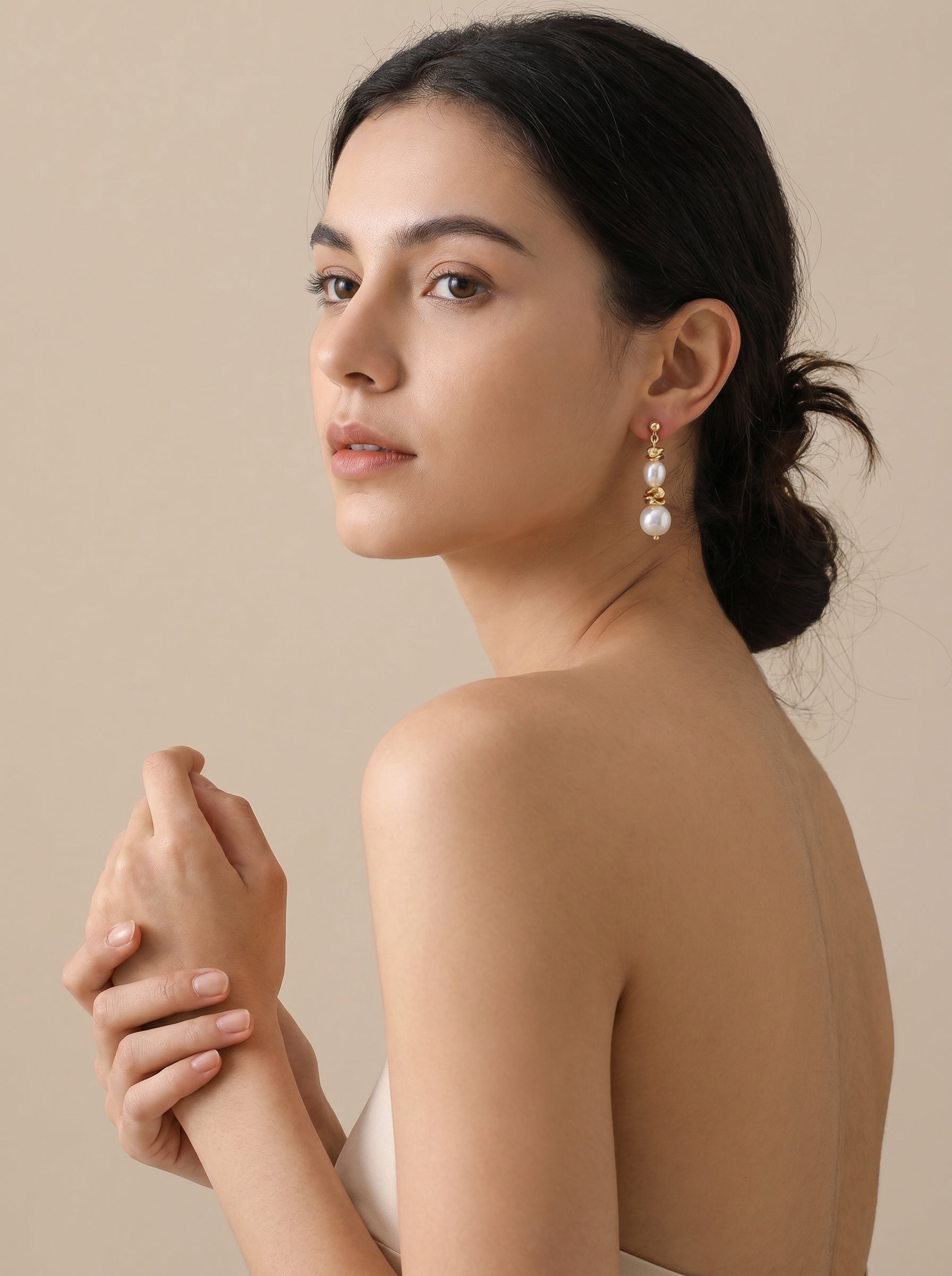 Natural twin pearl earrings, wedding jewelry for bride/bridesmaid