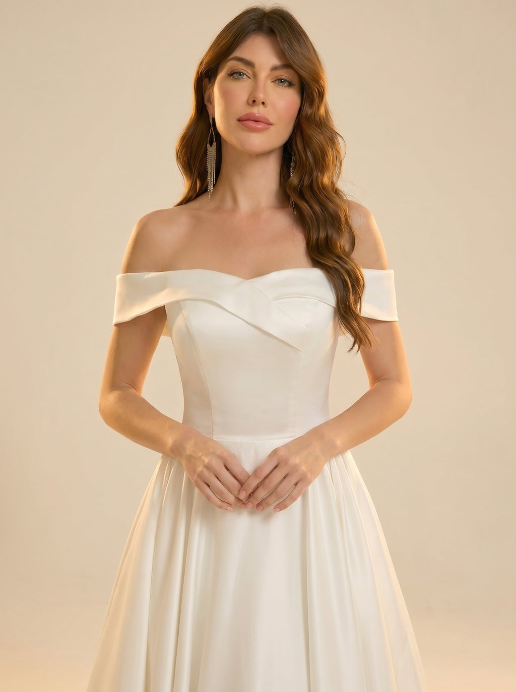 Off The Shoulder Satin Wedding Dresses with Pleated