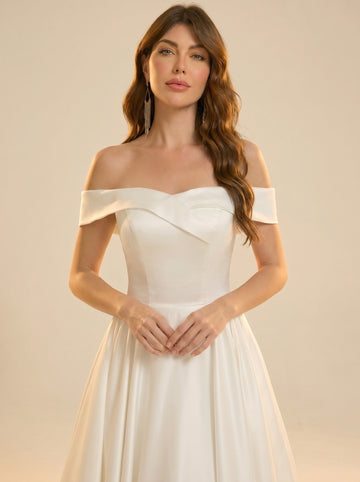 Off The Shoulder Satin Wedding Dresses with Pleated