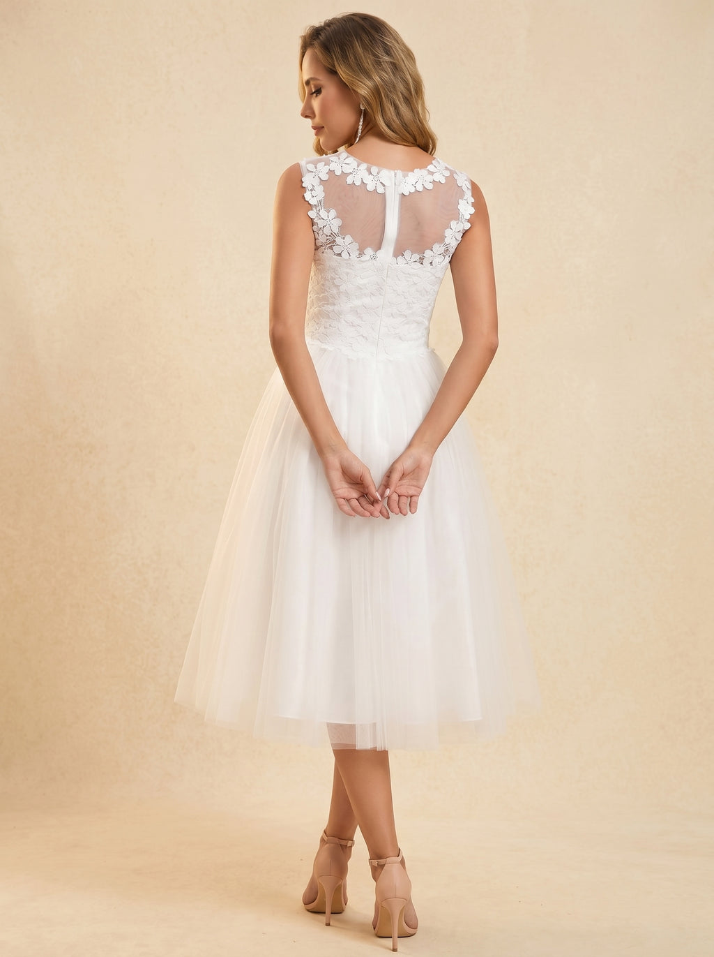 Handmade appliques midi Wedding dresses