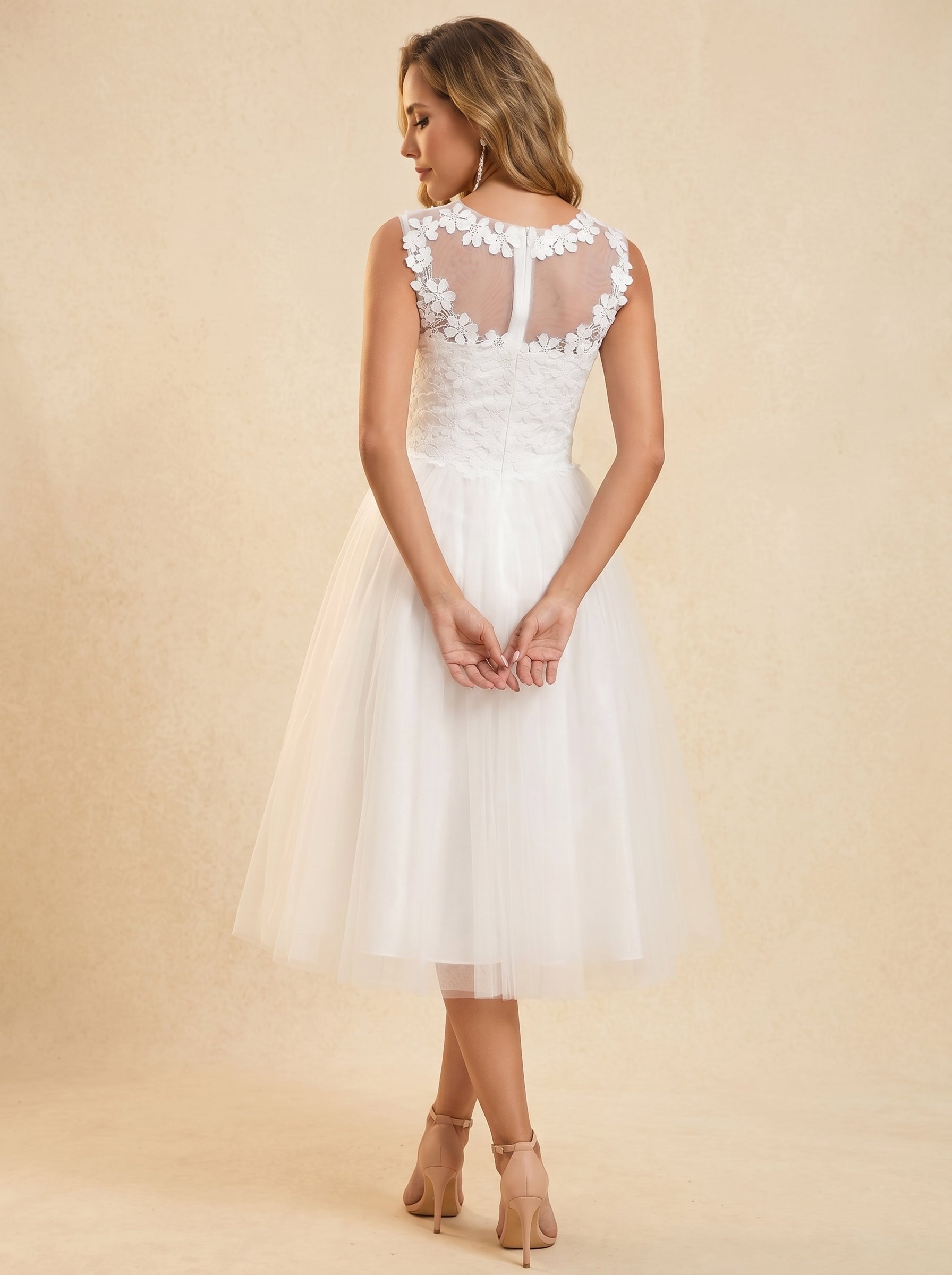 Handmade appliques midi Wedding dresses