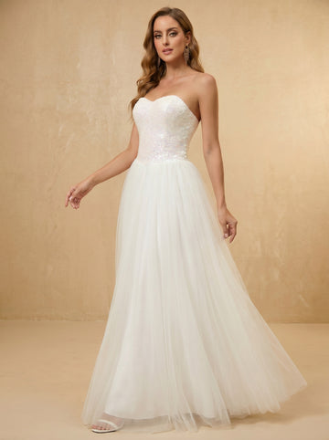Gradient pink glitter strapless wedding dress