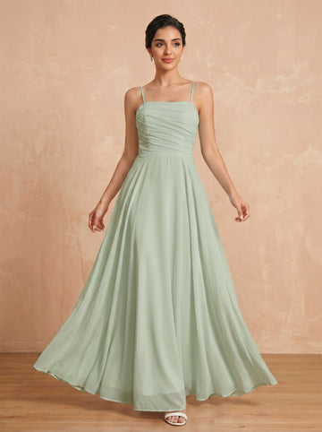 Lace up spaghetti strap ruched bust Chiffon bridesmaid dress