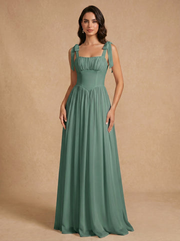 Lace up ruched bust Chiffon bridesmaid dress