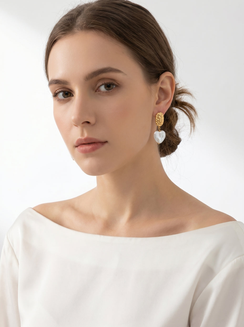 Retro heart nature Baroque Pearls Gold Earrings, wedding jewelry for bride/bridesmaid