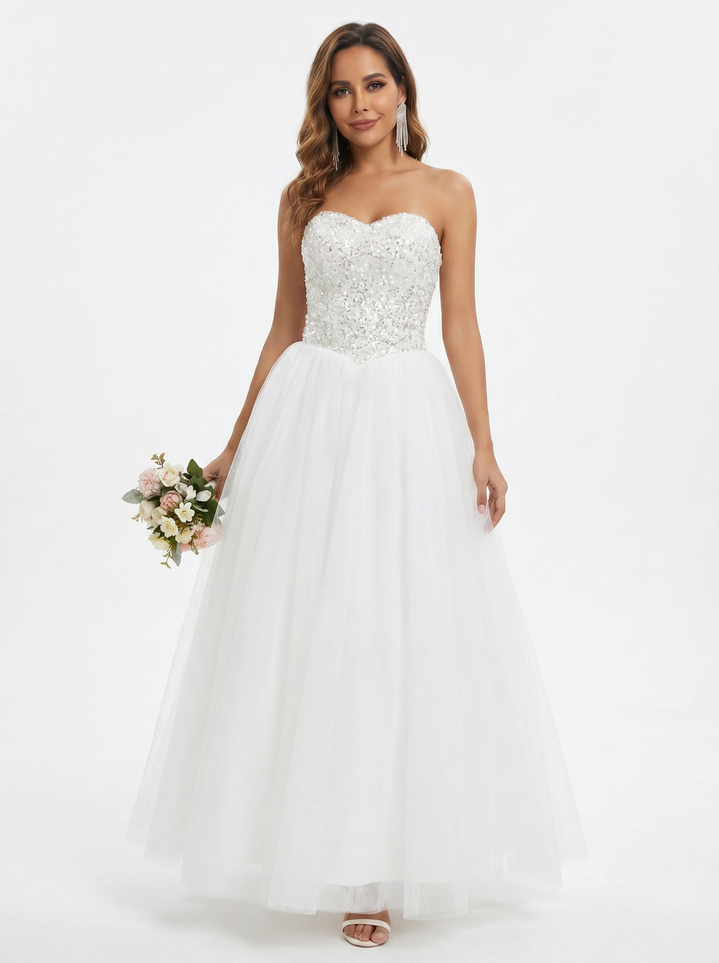 Crystal sequin strapless wedding dress