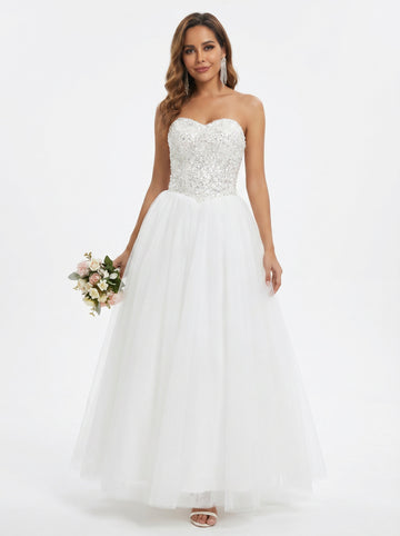 Crystal sequin strapless wedding dress