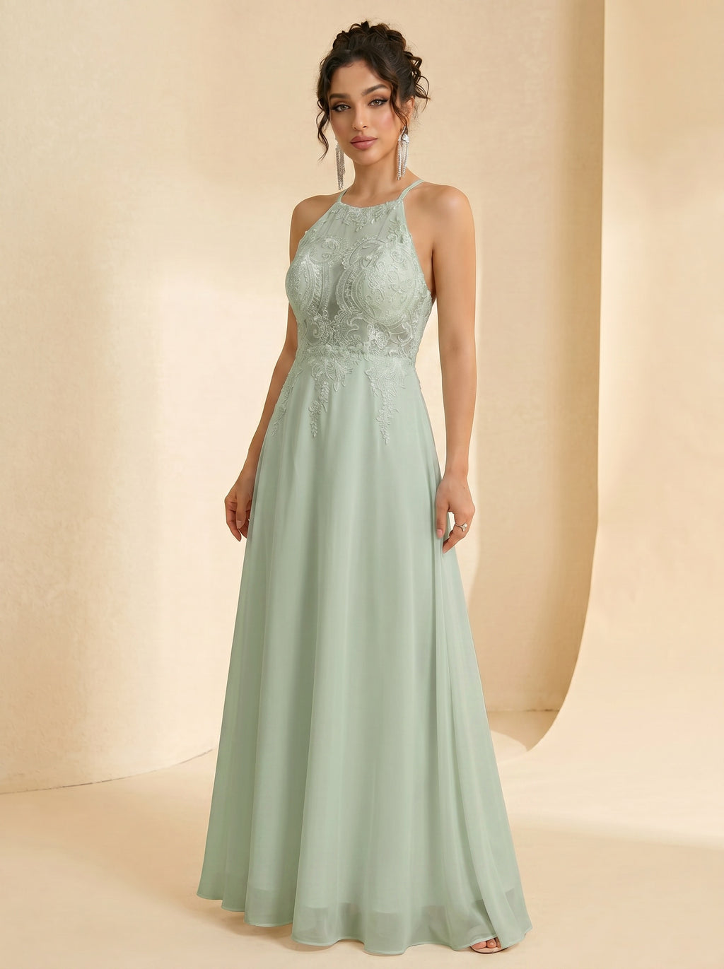 Handmade appliques backless prom dress