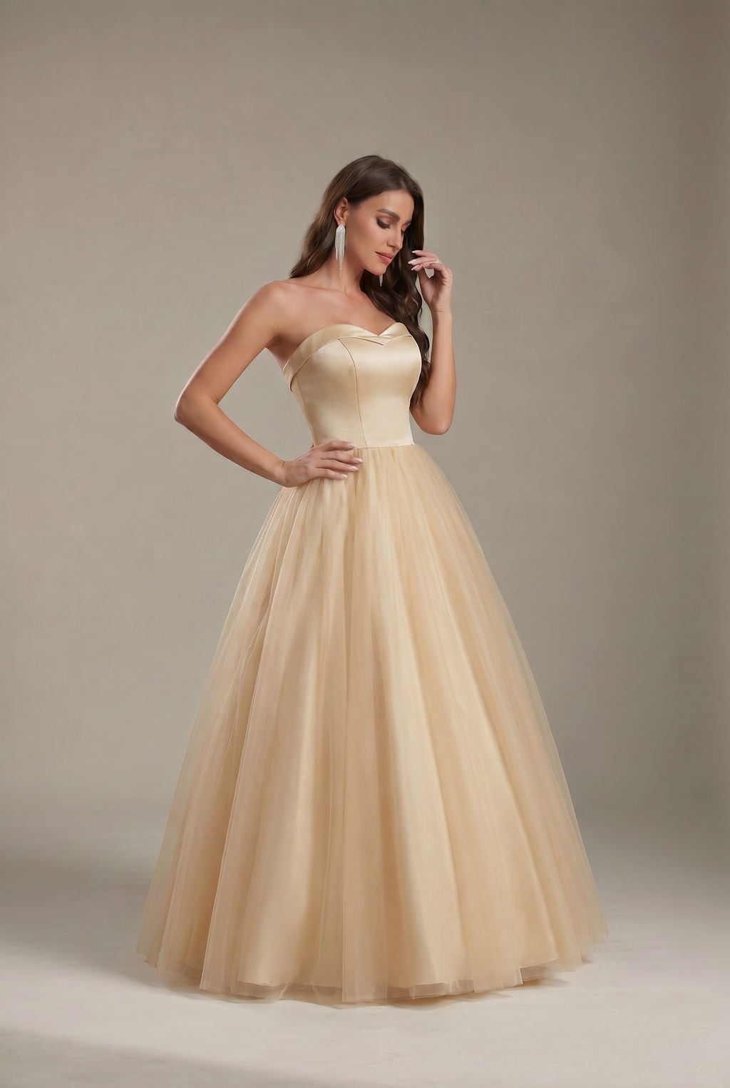Elegant Satin & Tulle long Wedding Dress