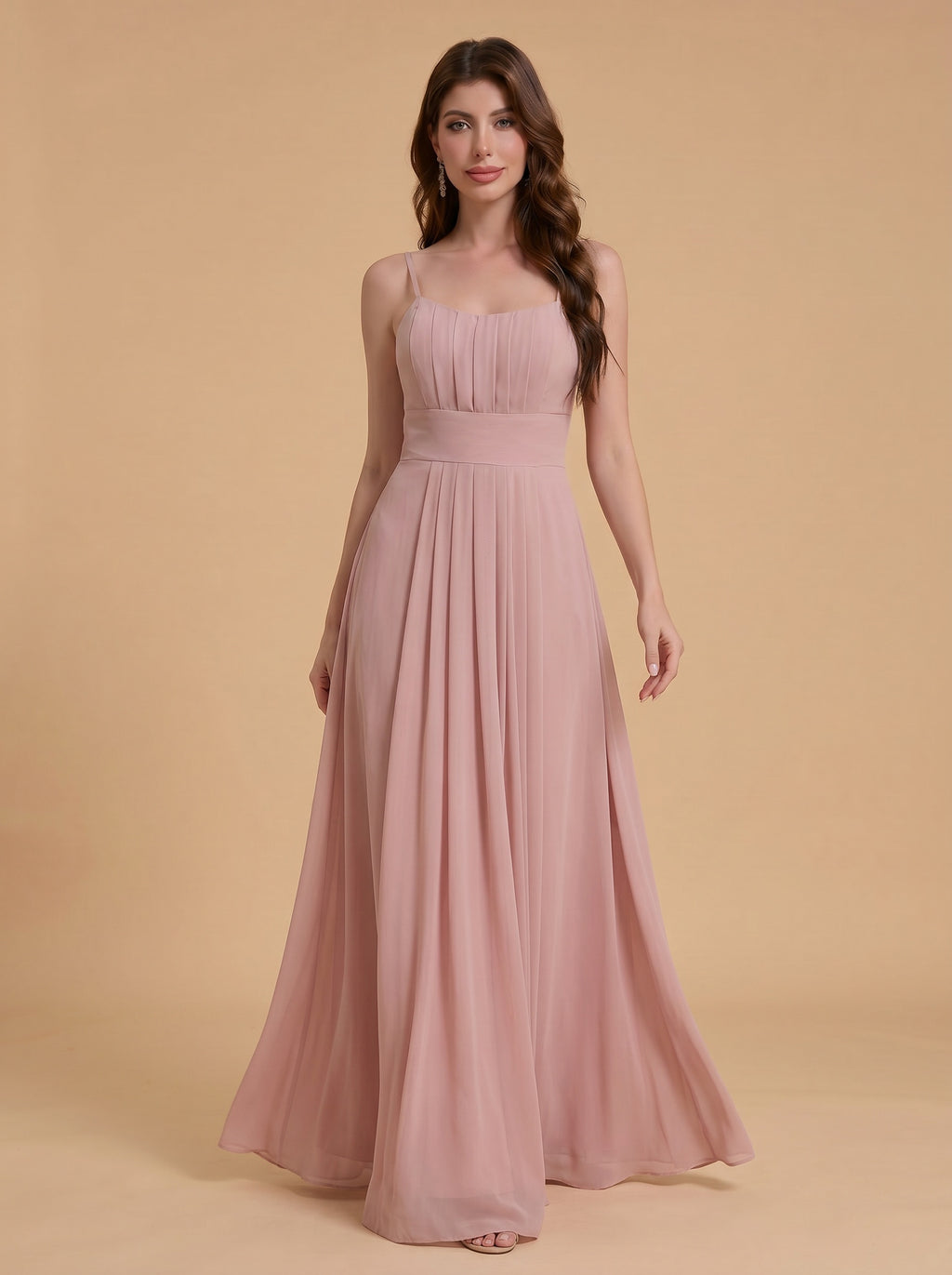 Spaghetti strap ruched bust Chiffon bridesmaid dress