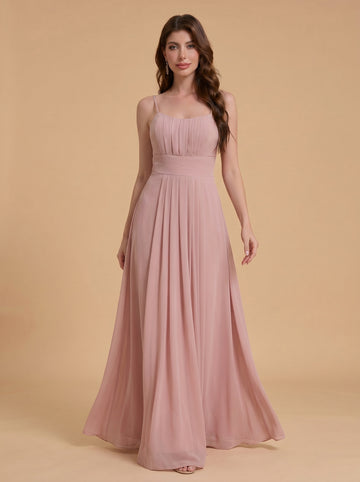 Spaghetti strap ruched bust Chiffon bridesmaid dress