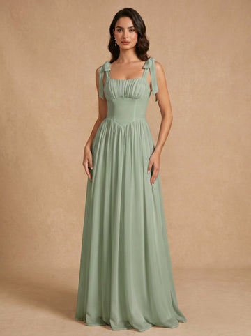Lace up ruched bust Chiffon bridesmaid dress