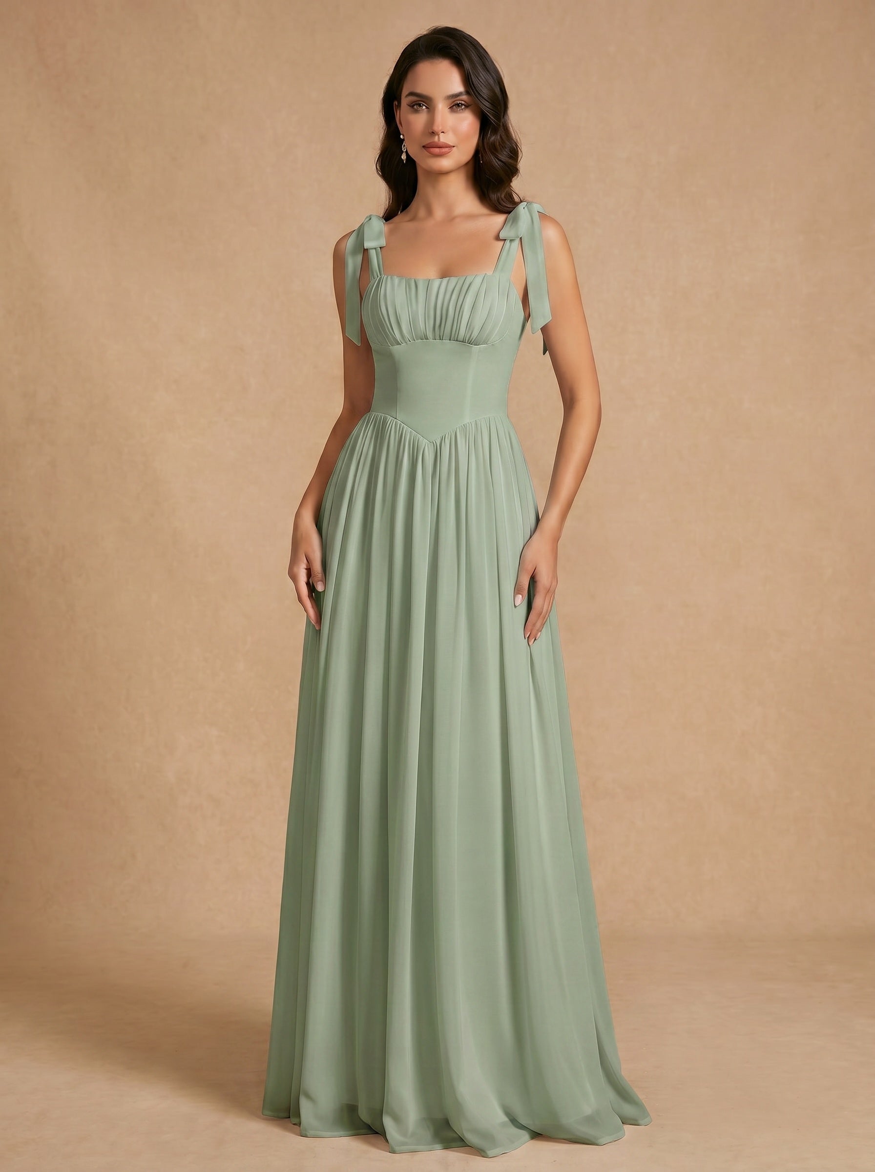Lace up ruched bust Chiffon bridesmaid dress