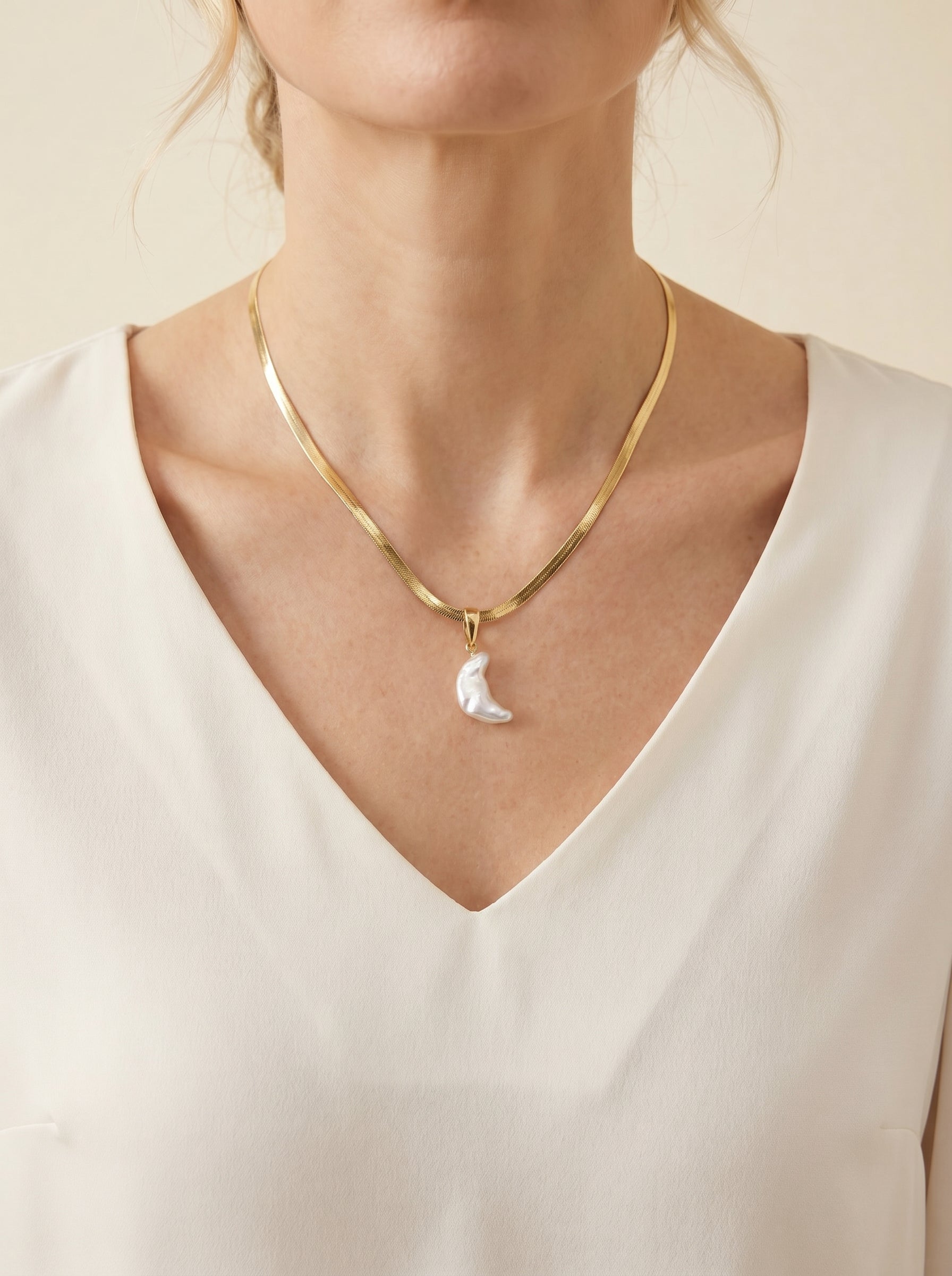 Moon shaped natural pearl necklace, wedding jewelry for bride/bridesmaid