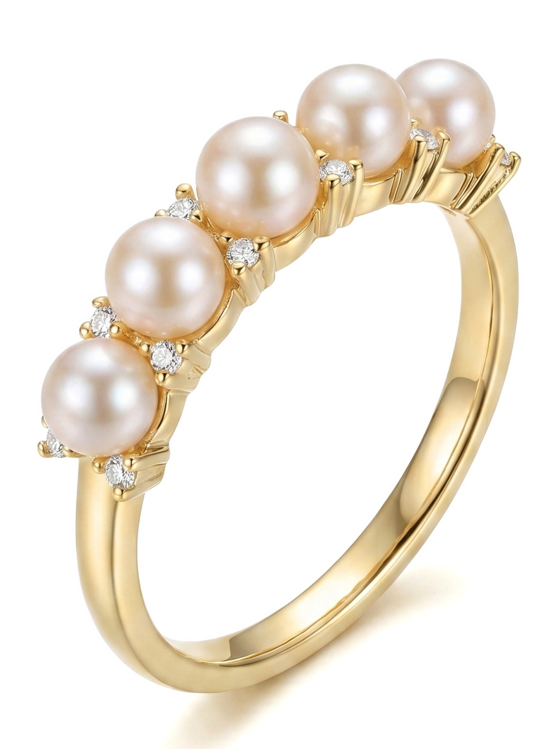 Diamond inlaid natural pearl ring, wedding jewelry for bride/bridesmaid