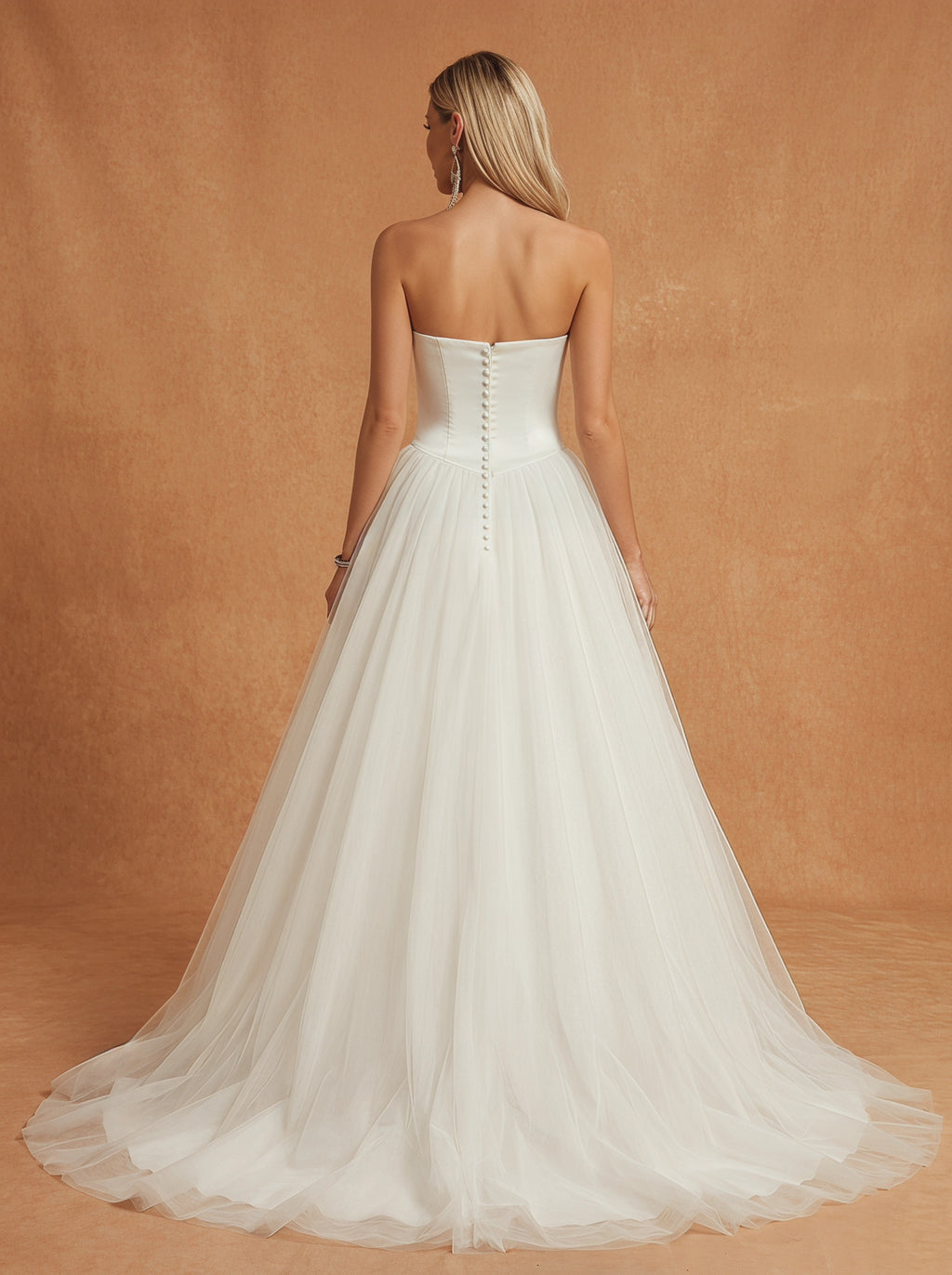 Imitation pearl embellishment trailing satin wedding dress