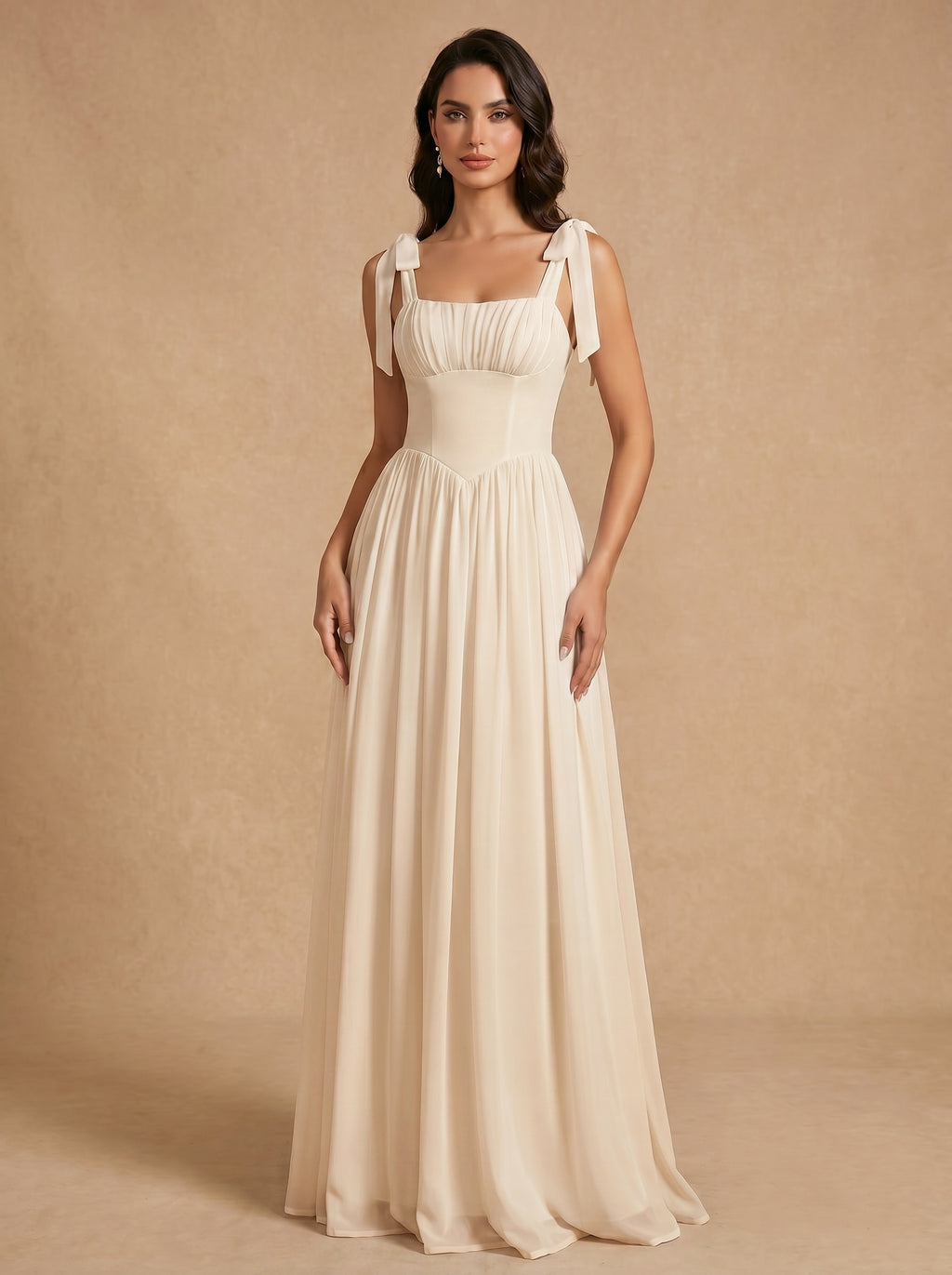 Lace up ruched bust Chiffon bridesmaid dress