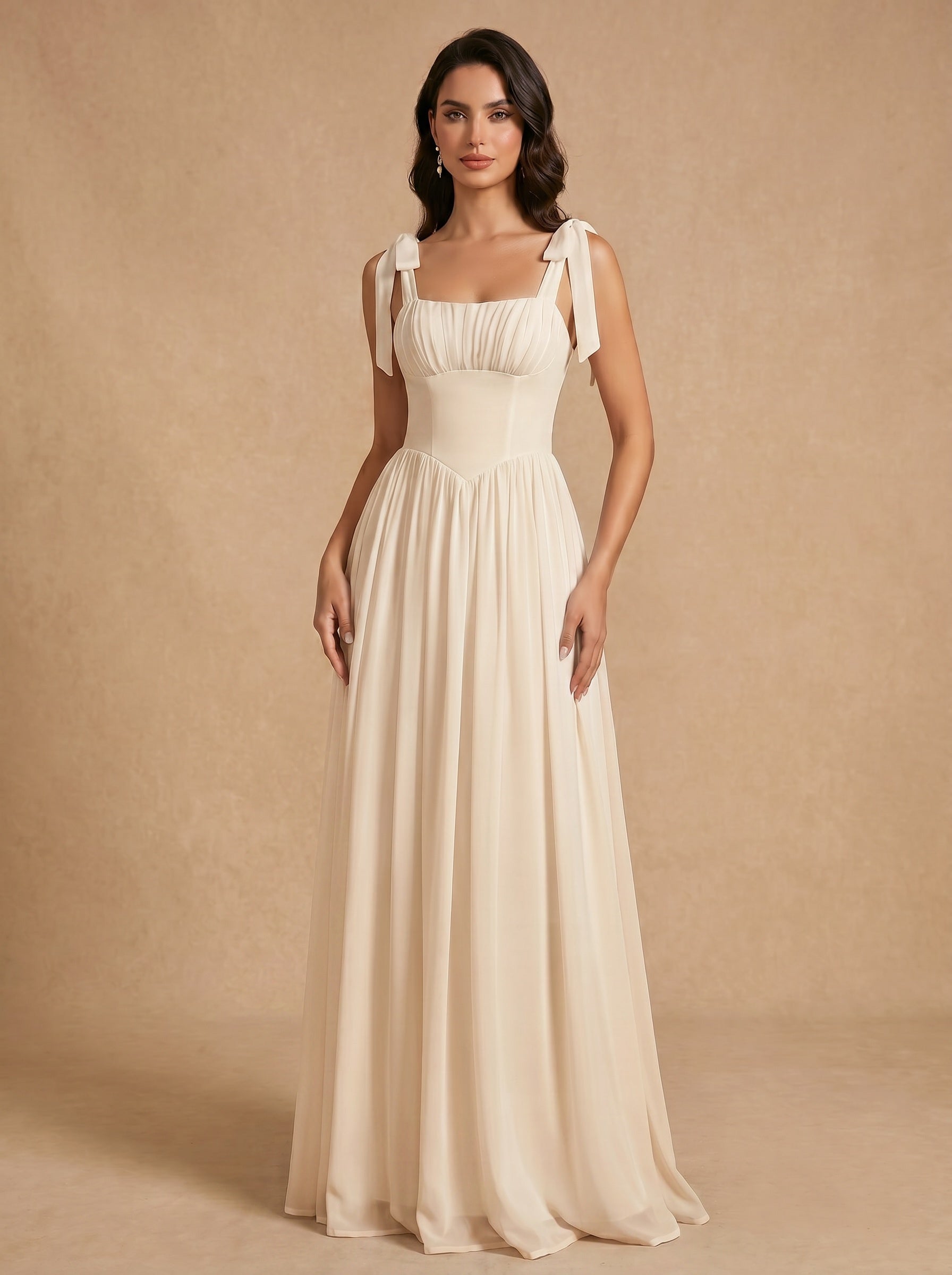 Lace up ruched bust Chiffon bridesmaid dress