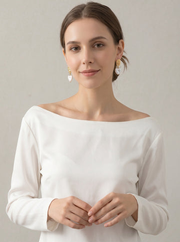 Retro heart nature Baroque Pearls Gold Earrings, wedding jewelry for bride/bridesmaid