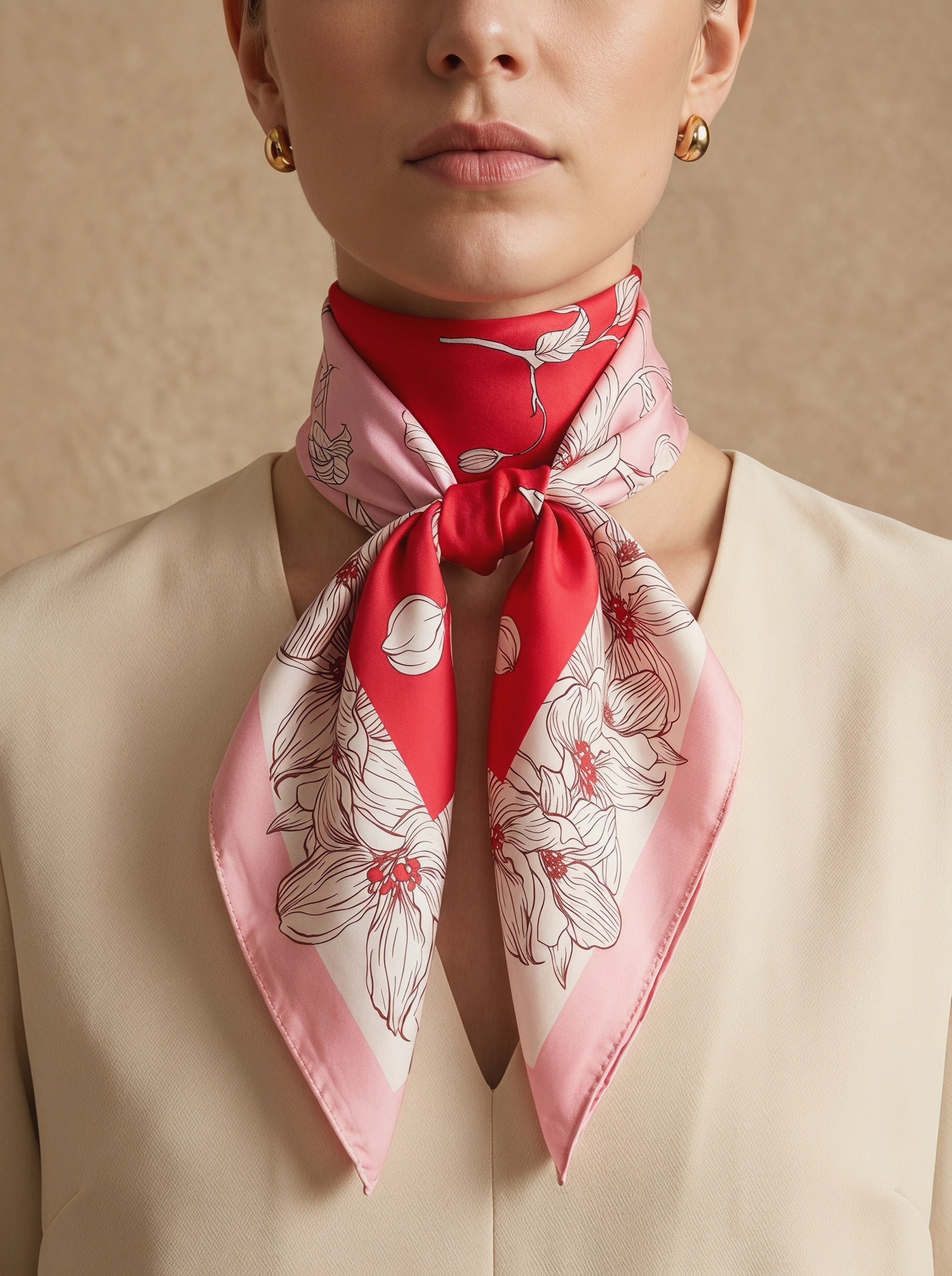 19.7in Floral print 100% mulberry Silk scarf accessories
